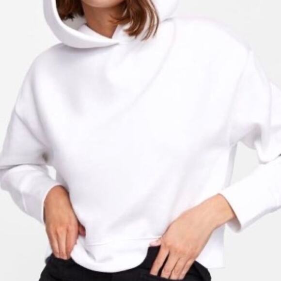 Zara Cropped Hoodie Sweater Sweatshirt White Size M - Picture 2 of 6
